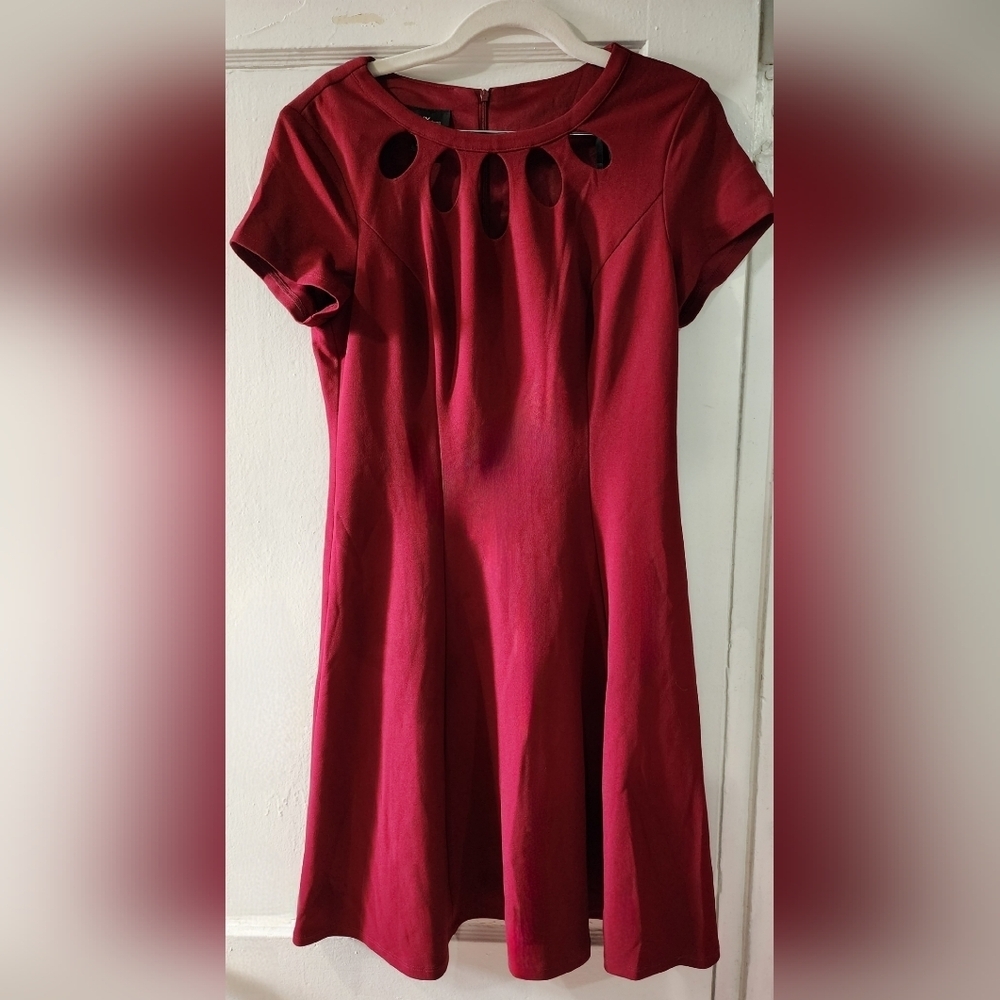 Burgandy Teardrop Neckline Fit-and-Flare Mini Dress size:6